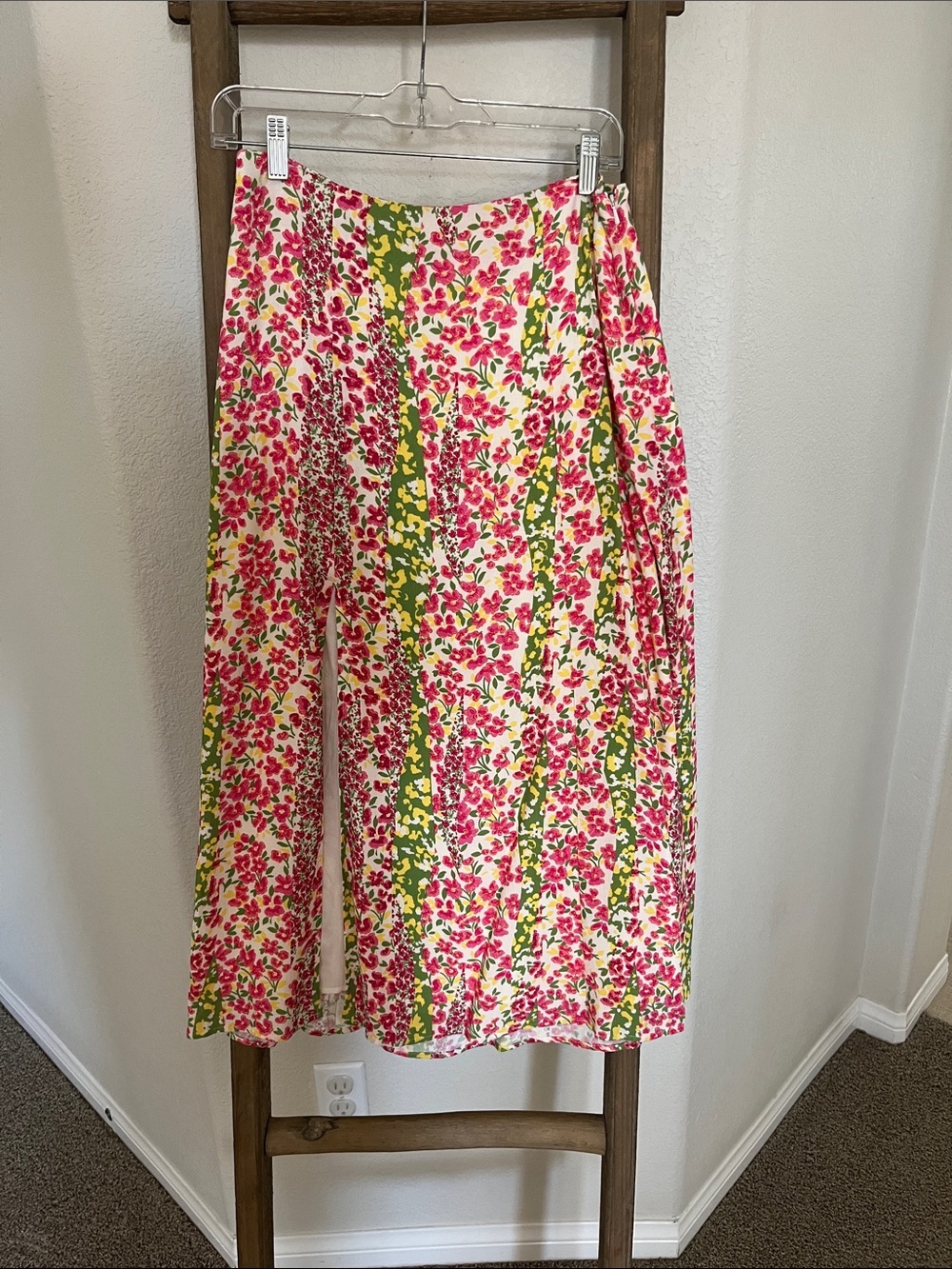 Maeve Pink, Green and Cream Floral Midi Skirt
